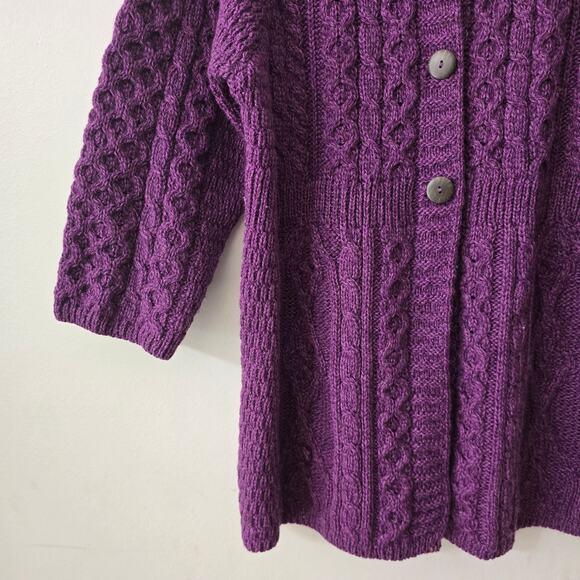 Kilronan Wear 100% Merino Wool Sweater Cardigan Purple Size L Large - Picture 3 of 11